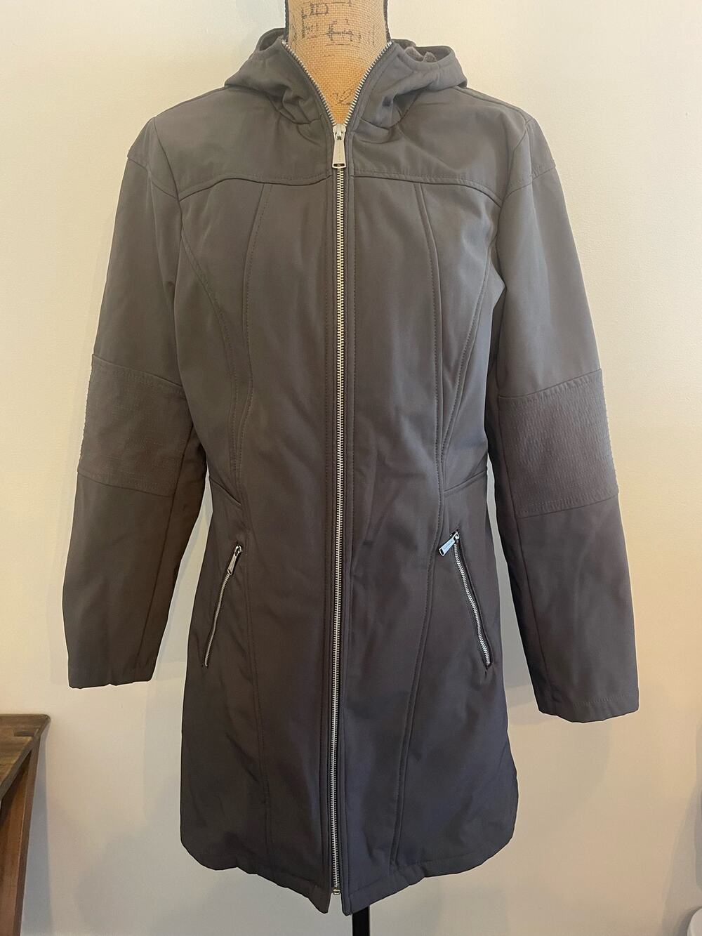 Michael Kors Gray Long Hooded Jacket Size Large